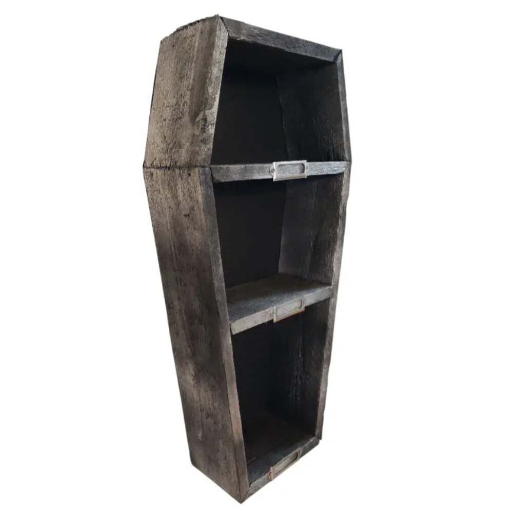 Decorative Graphite & Black Cedar Coffin Shelf with Nameplates - Picture 3 of 3